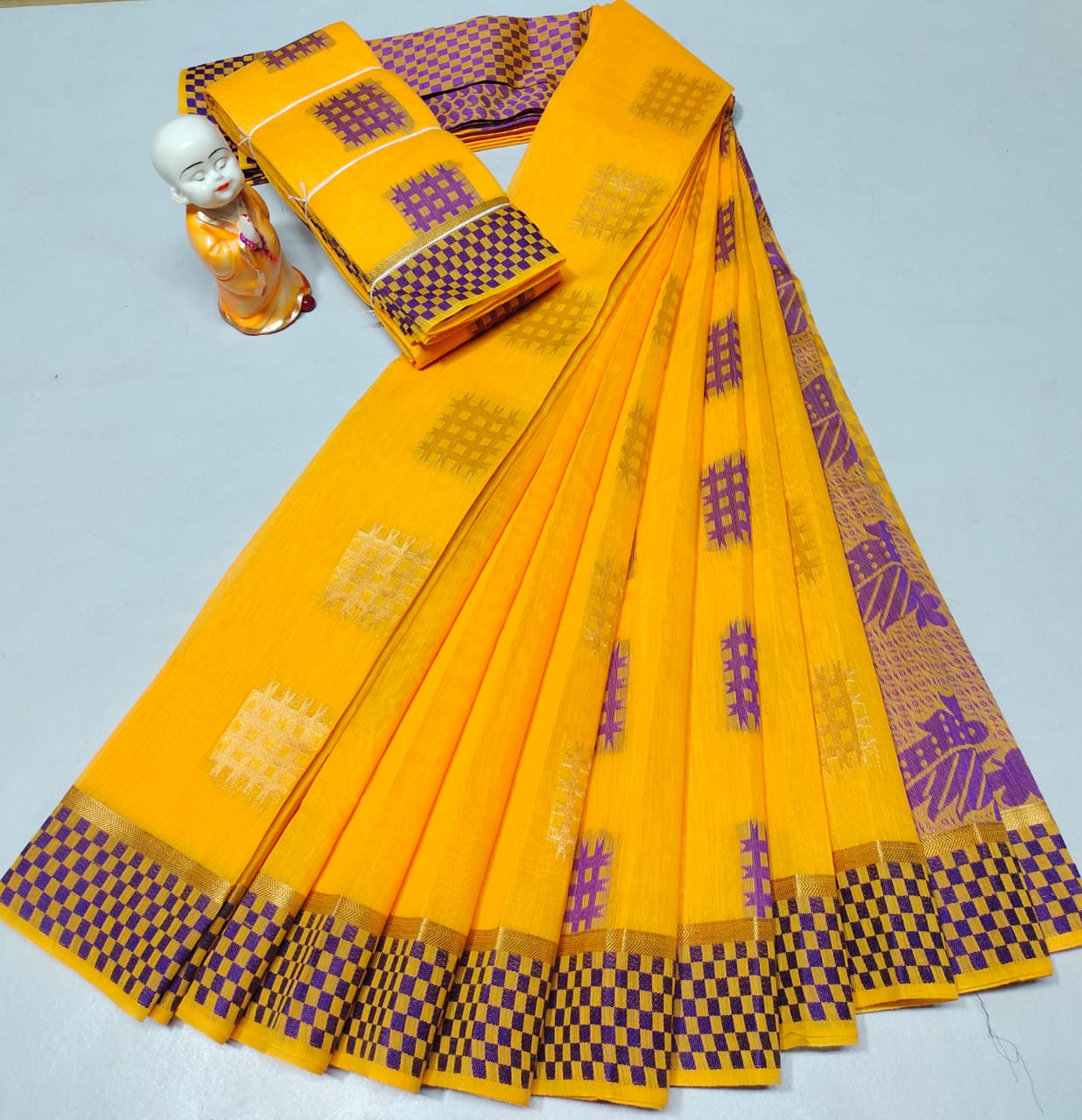 Wedding Wear Yellow And Black Kuppadam Silk Cotton Saree, 6.3 M (With  Blouse Piece)